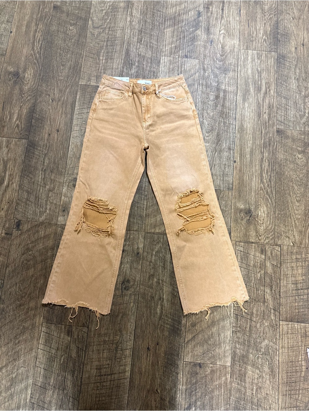 VERVET BY FLYING MONKEY Distressed Wide-Leg Jeans - Tan